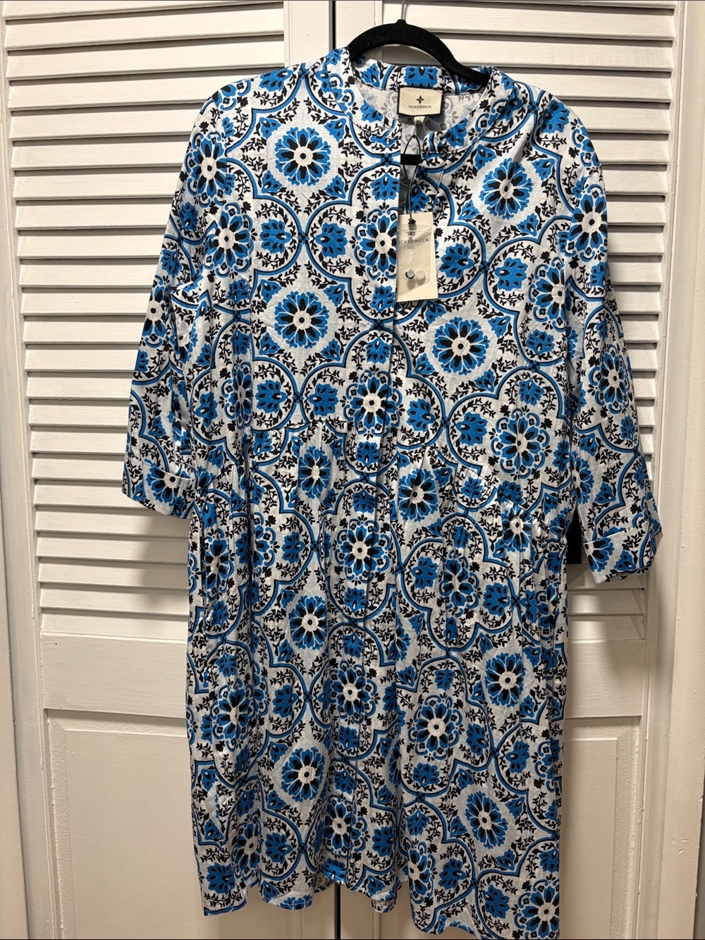 Tuckernuck Blue, Black & White Floral Border Print Dress